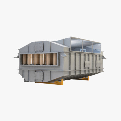 Industrial air preheater with polymer heat exchanger modules for flue gas heat recovery.