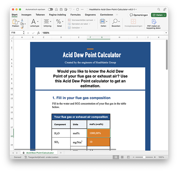 Visual of the Acid Dew Point Calculator